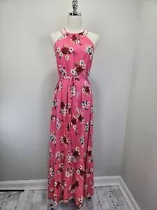 Loft Womens Zinnia Halter Maxi Dress Small Pink Floral Draped Boho Chic Romance - Picture 1 of 12