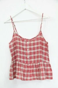 Current Elliott Linen Tank Top New Women Shirt Medium sz 2 Plaid Workwear Peplum - Picture 1 of 10