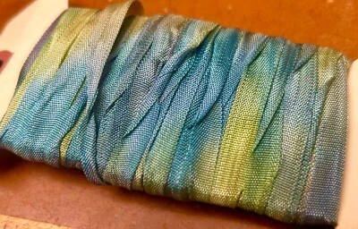 embroidery  rayon ribbon 1/4" trim flower 7mm yellow blue 1yd made in Japan - Image 1 of 4