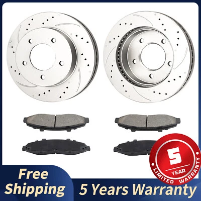 308mm Front Drilled Brake Rotor + Pads For Ford F-150 1997 1998 1999-2003 4WD Foto 1 de 4