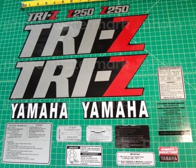 1985 85' TRI-Z 250 Yamaha Met. Silver/Black 5spd Decals Graphics Stickers 16pc Foto 1 de 2
