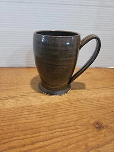 Vintage Coffee Mug Tea Cup Glazed Pottery Stoneware Brown Green MCM Signed  - Picture 1 of 7