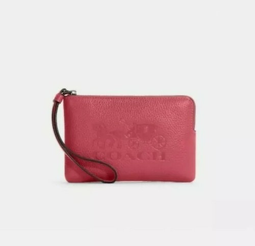 Frittura portafoglio COACH con cerniera ad angolo cavallo e carrozza rosa foschia fragola nuova con etichette
