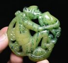 5.5CM Chinese Hongshan Cultue Green Jade Monkey Animal Peach Amulet Pendant