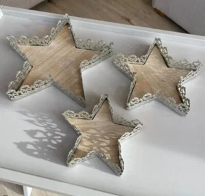 Set 3 Vassoi Stella di Natale - Grigio Scintillante con Legno - Servizio Snack Piatto - Foto 1 di 2