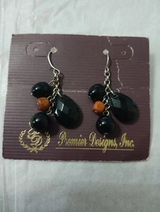 Premier Designs Dangle Bead And Wood Earrings In Black And Brown - Picture 1 of 3