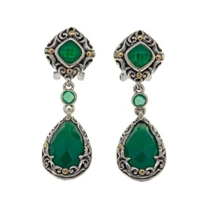 Robert Manse Designs Sterling Silver 18K Green Chalcedony Dangle Drop Earrings - Picture 1 of 1