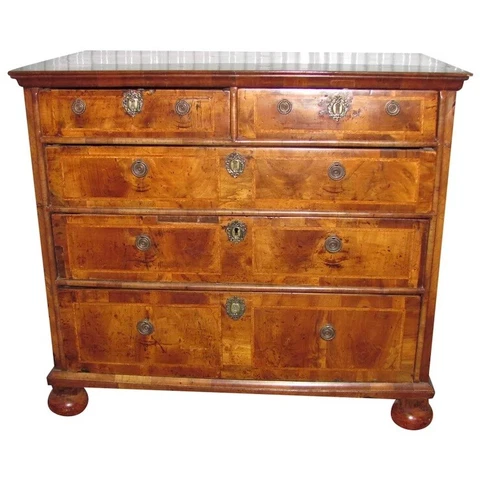 Antique English Elmwood William and Mary Chest of Drawers Circa 1720 Cover