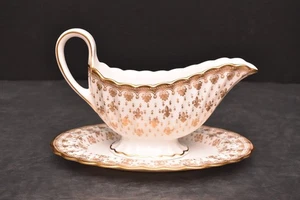 SPODE FLEUR DE LYS GOLD GRAVY BOAT + UNDER PLATE SET - Picture 1 of 18