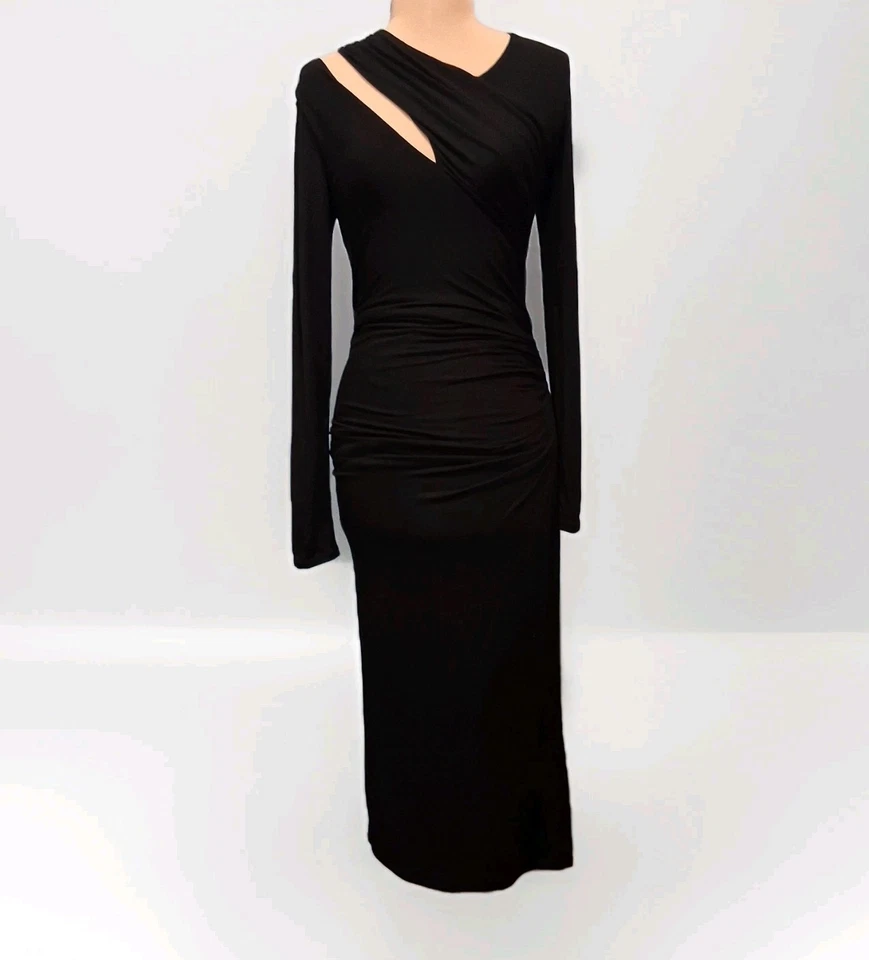 Sexy Vestido Midi Marciano Manga Larga Negro Ajustado Elastizado Acanalado Talla XS Foto 1 de 4