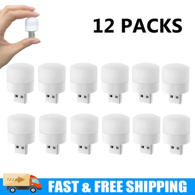 USB Portable LED Mini Nights Light Small Round Lamp Computer Mobile Power 12PC - Image 1 of 4