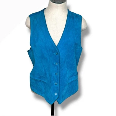 Vintage Chaus Women M Suede Leather Vest Turquoise Western Button Up Sleeveless - Image 1 of 4
