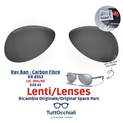 Lenti Ricambio ORIGINALI Ray Ban Carbon Fibre RB 8313 004/K6 Mirror Gray size 61 - Immagine 1 di 4
