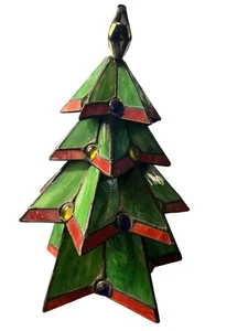 Vintage Elements Tiffany Style Stained Glass Christmas Tree Light Lamp 11” WORKS - Picture 1 of 8