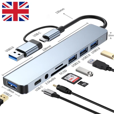8-in-2 USB & Type-C HUB Docking Station with Audio Jack SD Card Reader - Image 1 of 4
