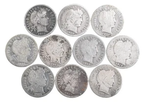 10 90% Silver Barber Liberty Head Dimes 1892-1916 Starter Set Collection *837 - Picture 1 of 3