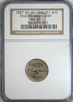 Centavo de composición New York Wetwangers 1837 1C NGC MS62 HT-268 Foto 1 de 4