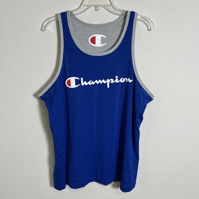 Camiseta sin mangas reversible Champion para hombre grande azul malla gris polar camiseta de baloncesto Foto 1 de 4