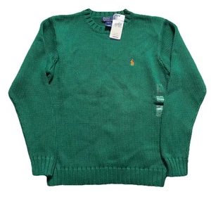 NWT Vintage Polo Ralph Lauren Boys Green Orange Pony Knot Sweater Youth Large - Picture 1 of 6