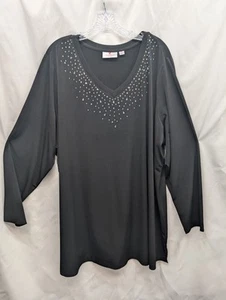 Quacker Factory Women's 3X Faux Jewel Embellished Top Long Sleeve  - Picture 1 of 8