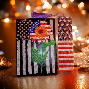 Handpainted Diamond Art American Flag Journal & Bookmark Set - Picture 1 of 1