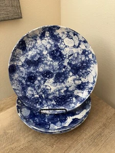 Tye Dye Dinner Plates Ceramic 10.75” Set Of 4 Blue White - Picture 1 of 9