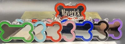 ETIQUETA PERSONALIZADA GRABADA PERSONALIZADA PARA MASCOTAS IDENTIFICACIÓN PERRO GATO ETIQUETAS CON NOMBRE DOBLE CARA 7 Colores Foto 1 de 4