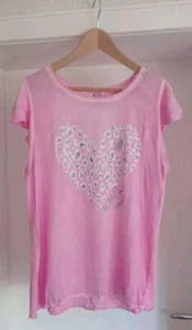 Neuwertig Tredy T Shirt Rosa Pink Silber Glitzer Herz Gr. 40 (42) TOP - Bild 1 von 5