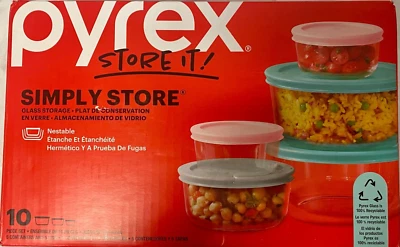 Pyrex Simply Store 10-Piece Glass Storage Set w/ Lids – NEW - Image 1 of 4