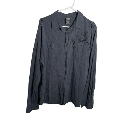 MMA Elite рубашка мужская XL на пуговицах Y2k серый в полоску длинным рукавом рубашка печать Топ - Изображение 1 из 4