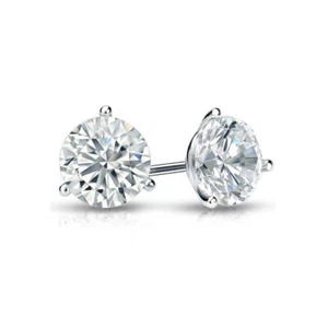Martini setting 3.00 ct Round cut Diamond stud earrings 14k white gold - Picture 1 of 4
