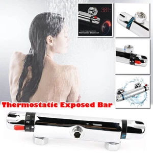 Thermostatic Exposed Bar Shower Mixer Valve Tap Chrome Bottom Adjustment Modern - Picture 1 of 10