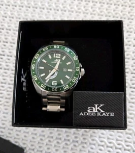 Adee Kaye Retro J7 Green Bezel Dial Day Date VX16 Quartz 41 mm w SS Bracelet - Picture 1 of 9
