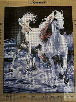 Printed needlepoint Tapestry Canvas Only White Horses 50x60 Cm Gobelin L - Image 1 of 4