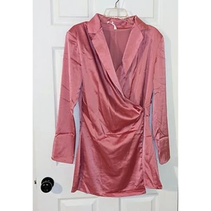 Glam Blazer Dress Long Sleeve Wrap Front Mini Dress Mauve Pink Size L NWT - Picture 1 of 7