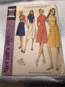 Vintage Seeing Pattern McCalls 2809 Skirts Bib Top Cut 1971 - Picture 1 of 6