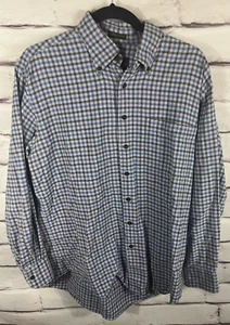 Orvis Men's Size L Brown/Blue Plaid Long Sleeve Button Up Shirt 100% Cotton - Picture 1 of 5