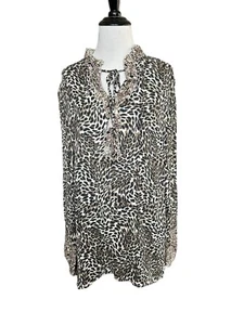 Tyler Boe NWT Animal Print Size Small Long Elastic Cuff Sleeve Mock Neck Blouse - Picture 1 of 9