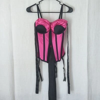 Playboy Corsé Expuesto Rosa Negro Deshuesado Bustier Gancho Frontal Tirantes Talla 34B Foto 1 de 4
