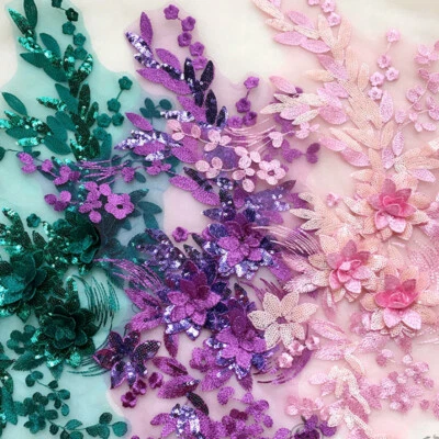 3D Floral Sequins Applique Patch Sew Dress Decor Lace Embroidery DIY Crafts Chic - Image 1 of 4