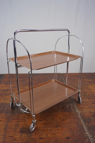 Dinett Serving Trolley Tea Trolley Table Side Table Walnut BAR Chrome 70er 24 Cover