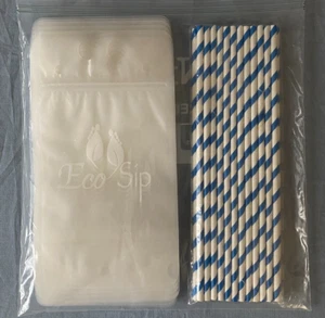 Eco Sip Frost Drink Pouch Resealable with Blue & White Straws 25 Count NEW - Picture 1 of 3