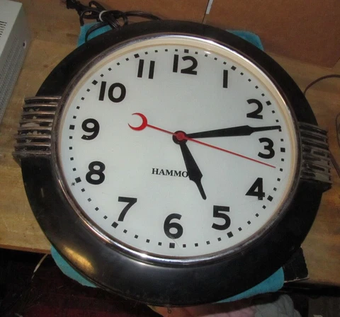Vintage Large Lighted Glass Face Deco Hammond Wall Clock Cover