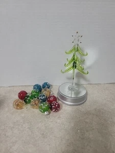 Blown Glass Christmas Tree ~ Color Changing Light Up ~ +12 Balls ~ L@@K! - Picture 1 of 4