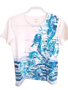Talbots Damen M Shirt bunt Seepferdchen Strand Kunst Top Hippie Boho Chic T-Shirt - Bild 1 von 4