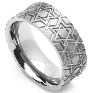 Men Women Fashion 8MM Comfort Fit Stainless Steel Wedding Band Star David Ring - Picture 1 of 2