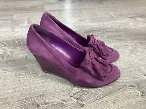 Coach Womens Terri Purple Suede Size 9.5 B Tasseled Kiltie Wedge Heel Shoes - Picture 1 of 13