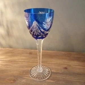 Saint Louis - Beautiful Rhine Wine Glass / Rhomer Blue Lined Crystal H.21 - Picture 1 of 5
