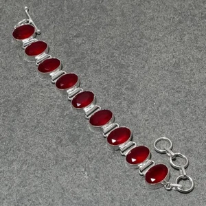 Faceted Pink Rubellite Oval Shape Gemstone Handmade Fashion Jewelry Bracelet 8" - Picture 1 of 8