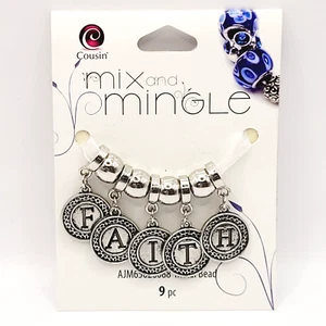 FAITH Round Silver Tone Metal Reversible Bead Charms Mix and Mingle 9 Piece - Picture 1 of 12